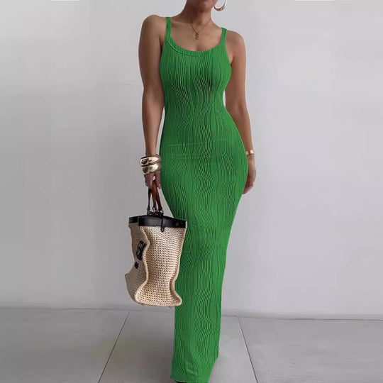 Damen Figurbetontes Maxikleid mit Rippenstruktur EB