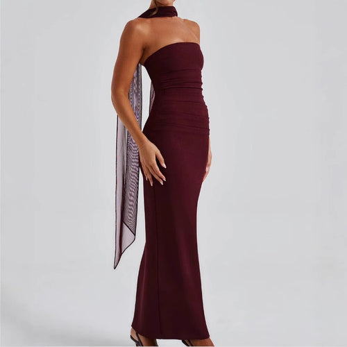 Damen Trägerloses Abendkleid mit raffiniertem Wickeldesign und zarten Chiffon-Ärmeln EB