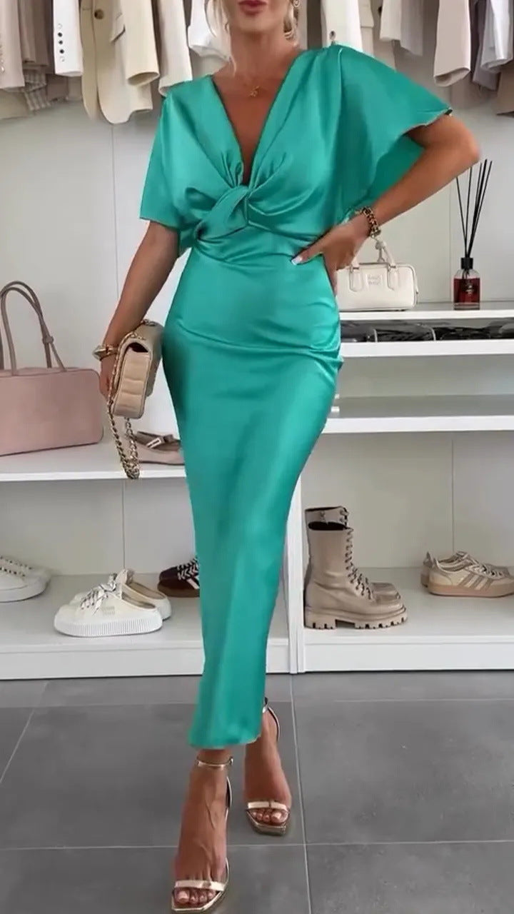 Damen Elegantes Wickelkleid aus satinierter Baumwolle EB
