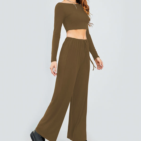 Damen Cropped Oberteil und Weite Hose Set EB