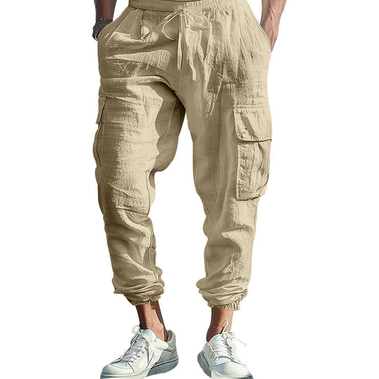Herren luftige Cargo-Hose mit elastischem Bund und seitlichen Taschen EB