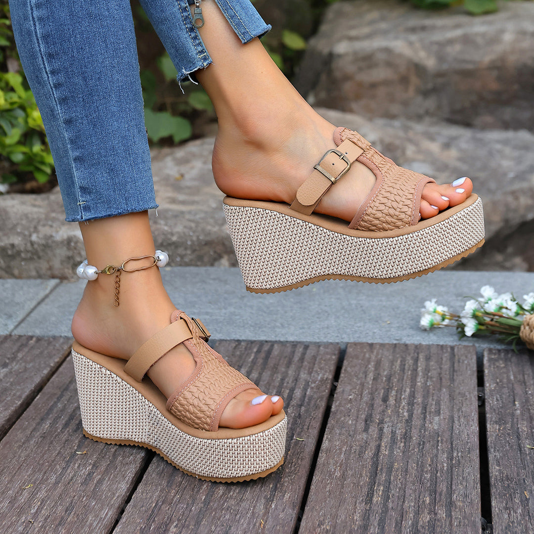 Damen Wedge-Pantoletten mit geflochtenem Riemendesign und komfortabler Sohle EB