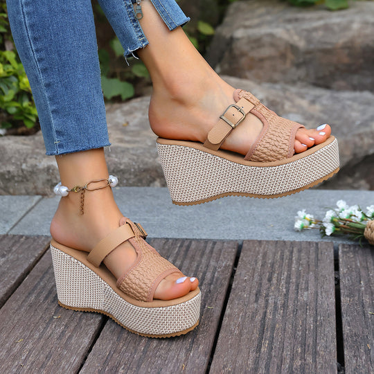 Damen Wedge-Pantoletten mit geflochtenem Riemendesign und komfortabler Sohle EB