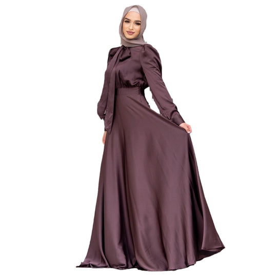 Damen Maxi-Kleid mit fließenden Ärmeln und elegantem Taillengürtel EB