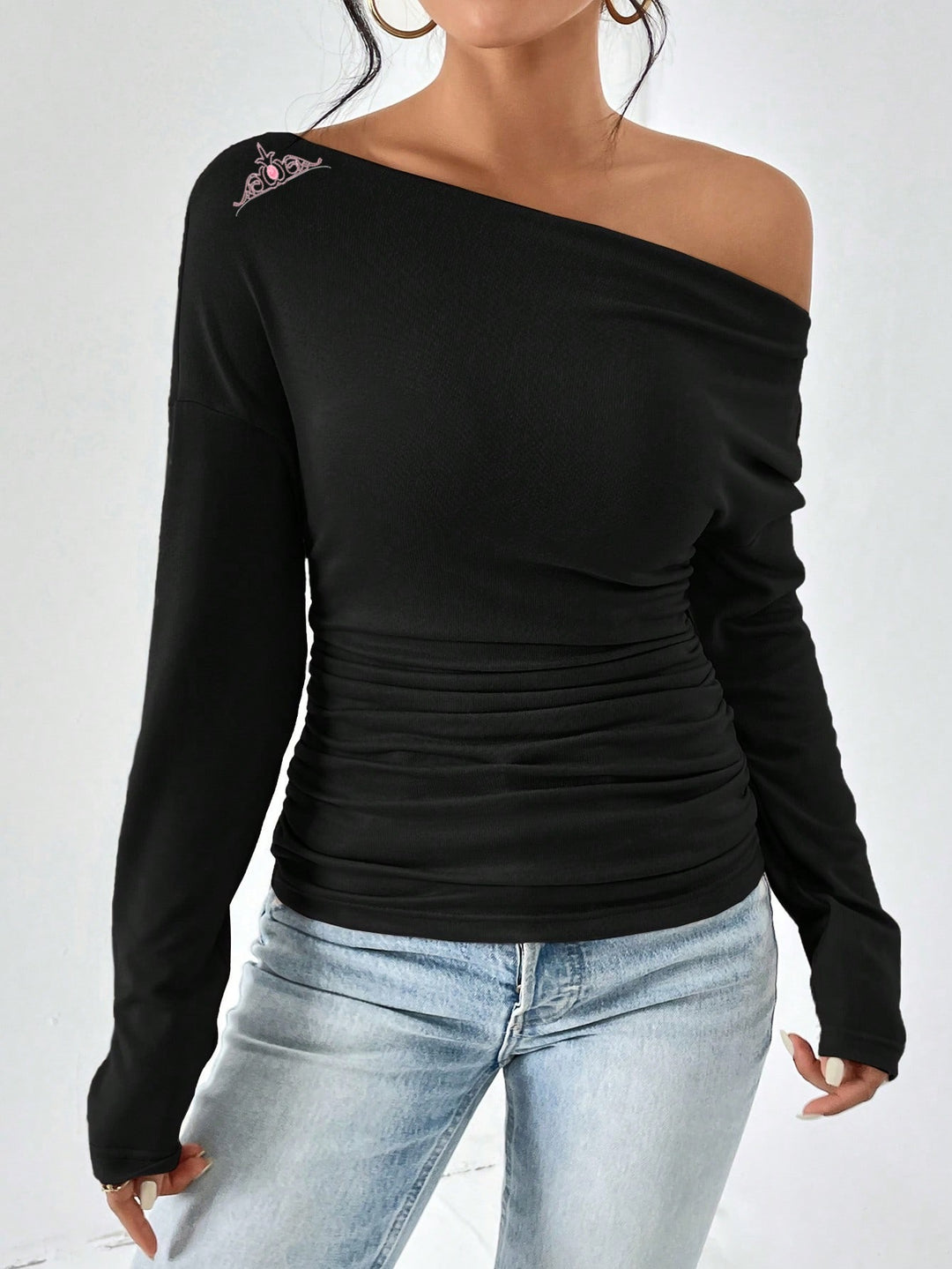 Damen Off-Shoulder Langarmshirt mit Raffung EB
