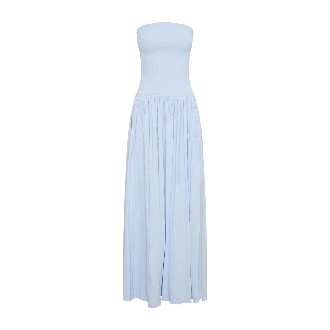 Damen Maxi-Kleid mit elastischem Oberteil und fließendem Rock EB