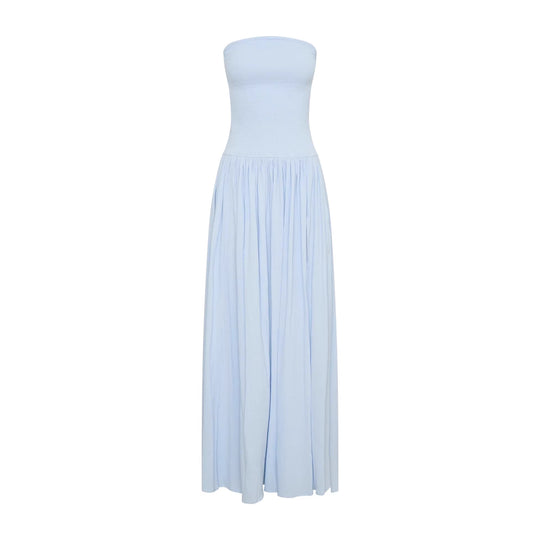 Damen Maxi-Kleid mit elastischem Oberteil und fließendem Rock EB