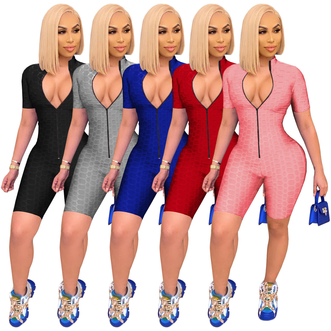 Damen Sportlicher Jumpsuit mit Reißverschluss und figurbetontem Schnitt EB