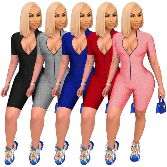 Damen Sportlicher Jumpsuit mit Reißverschluss und figurbetontem Schnitt EB