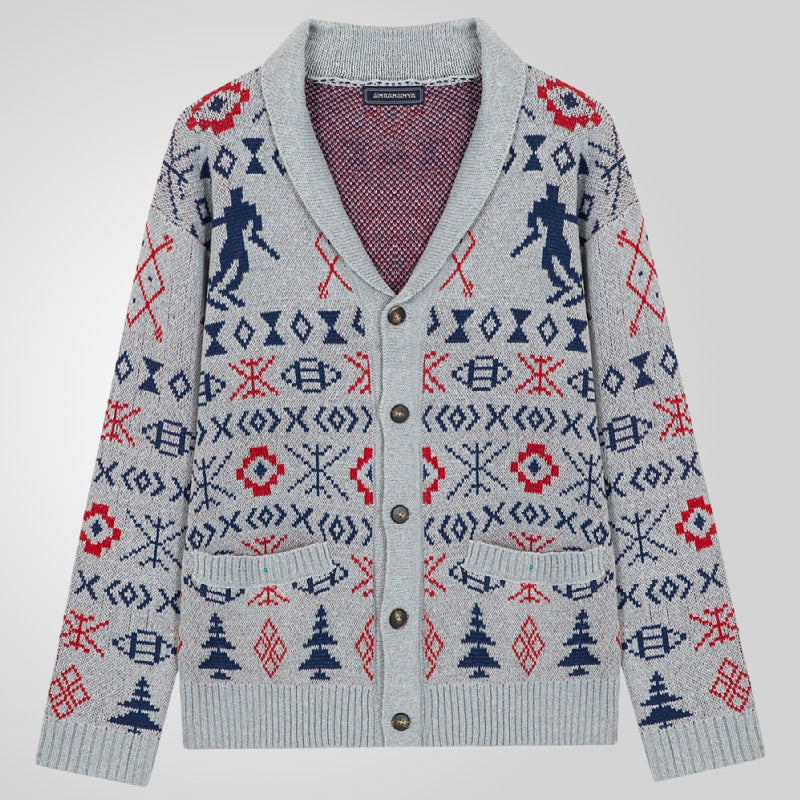 Herren Strickjacke mit traditionellem Muster und warmem Innenfutter EB
