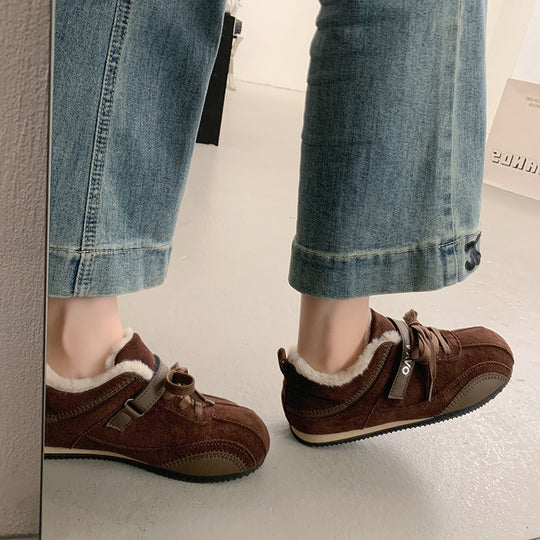 Damen Komfortable Fleece-Sneaker mit verstellbarem Riemen und kuscheligem Innenfutter EB