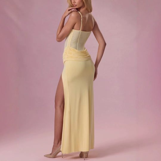 Damen Charmantes Maxikleid mit strukturierter Corsage und hohem Schlitz EB