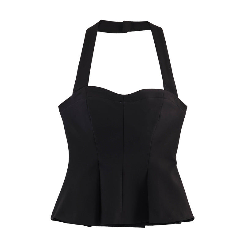 Damen Chic Haltertop mit tailliertem Schnitt und raffinierter Rüsche EB