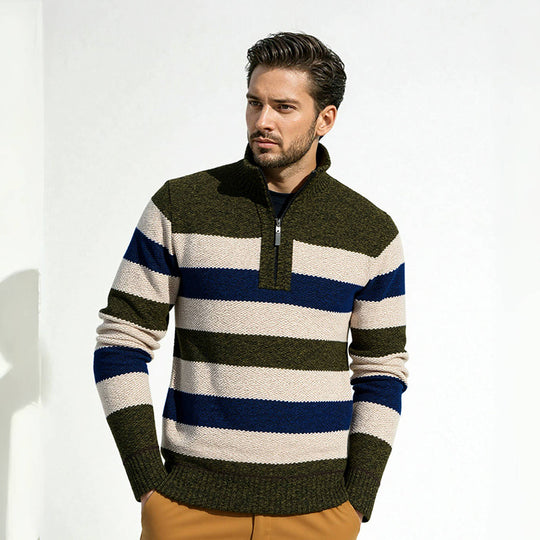 Herren Pullover mit hohem Kragen und strukturiertem Streifenmuster EB