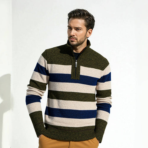Herren Pullover mit hohem Kragen und strukturiertem Streifenmuster EB