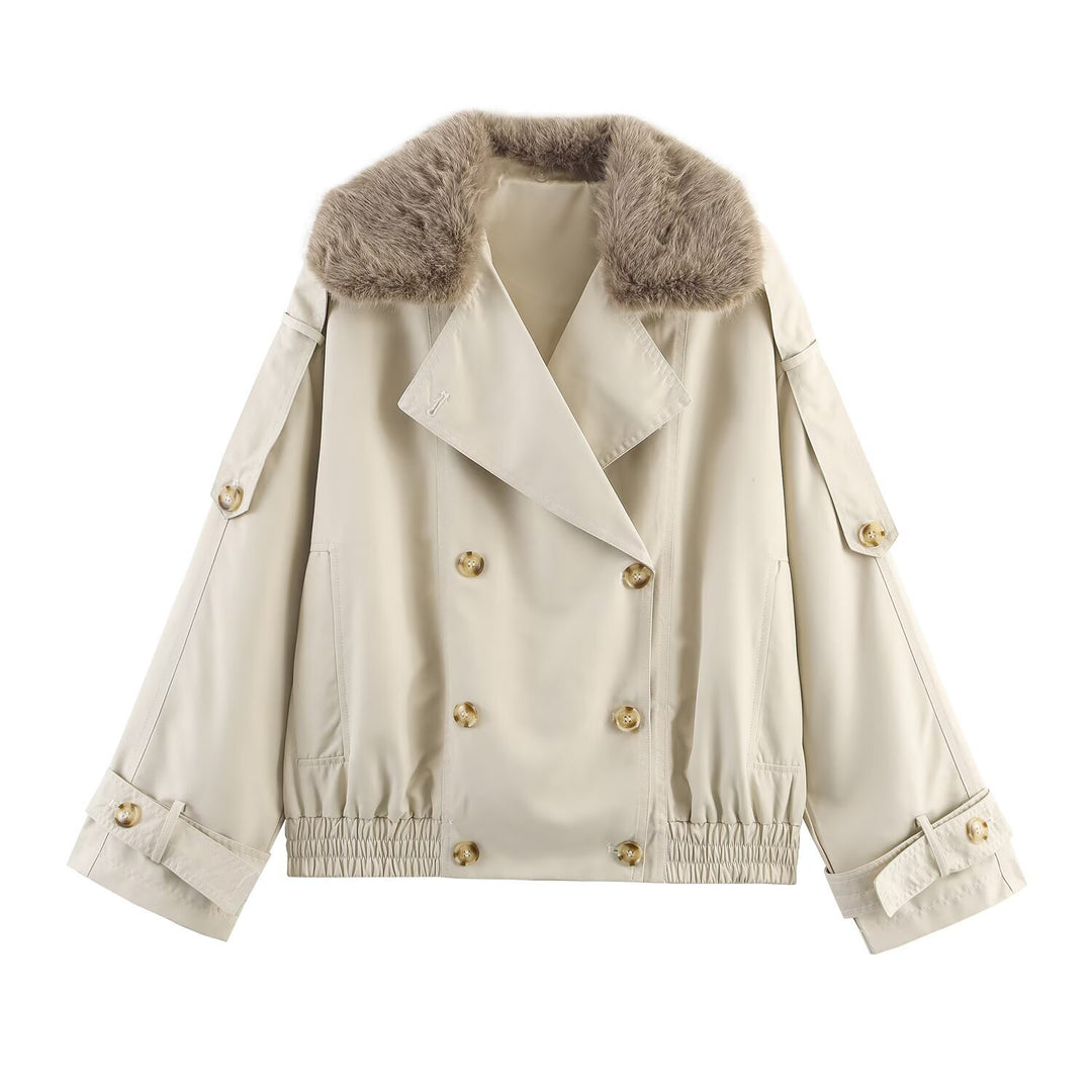 Damen Übergangsjacke mit luxuriösem Kunstfellkragen und praktischen Knöpfen EB