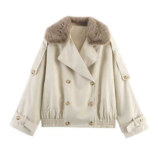 Damen Übergangsjacke mit luxuriösem Kunstfellkragen und praktischen Knöpfen EB