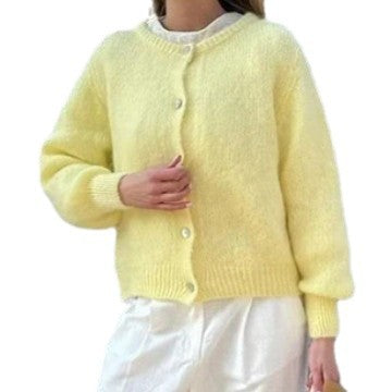 Damen Lockere Strickjacke mit Knopfleiste und weichem Faserdesign EB
