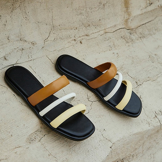 Damen modische Zehentrenner-Sandalen mit eleganten Riemen und komfortablem Fußbett EB