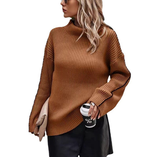 Damen Strickpullover mit elegantem Rollkragen und modischen Ärmelöffnungen EB