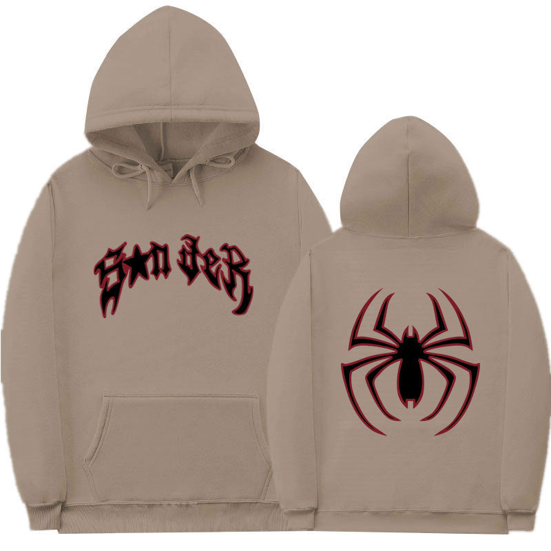 Damen Kapuzenpullover mit auffälligem Spinnenmotiv und grobem Schriftzug EB