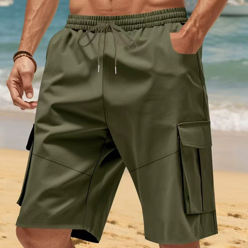 Herren nan technische Reisefreizeit-Bermuda mit elastischem Bund, Kordelzug und funktionalen Klapptaschen EB