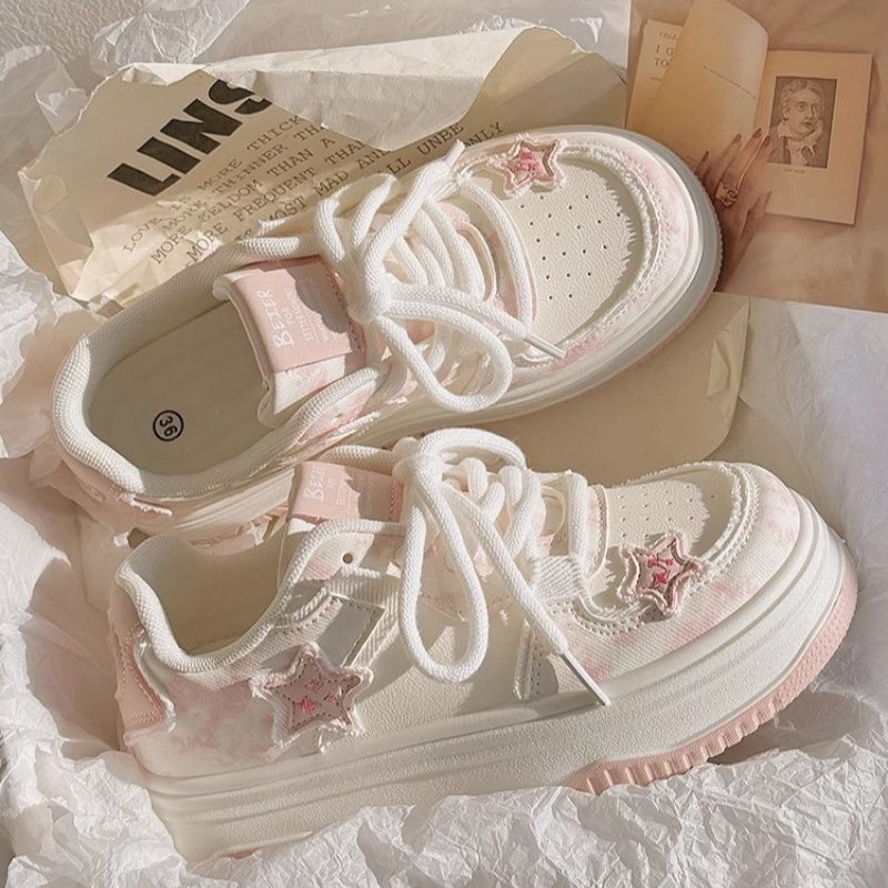 Damen Modische Sneakers mit Sternen-Applikationen EB