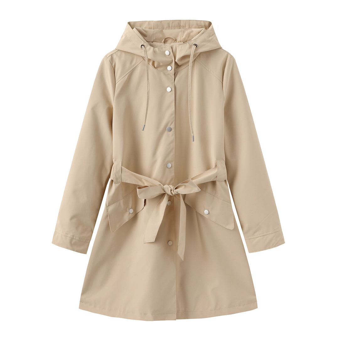 Damen modische Outdoorjacke mit Gürtel und Kapuze EB