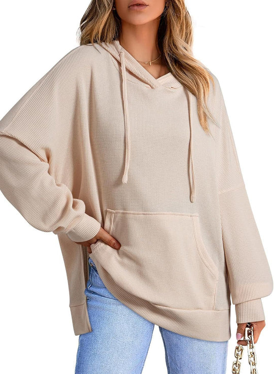 Damen Oversized Kapuzenpullover mit praktischen Taschen und seitlichen Schlitzen EB