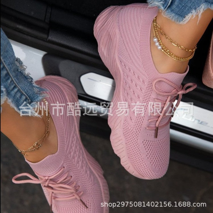 Damen nan leichte gestrickte Slip-On Sneaker mit Schnürdetail und gedämpfter Leichtsohle EB