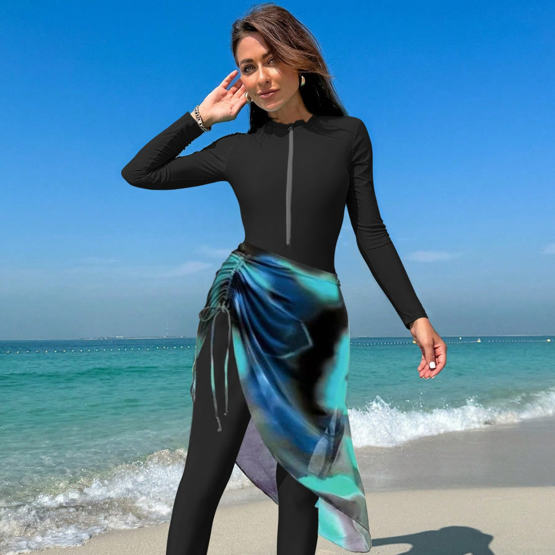 Damen Sportlicher Langarm-Schwimmanzug mit Wickeldesign EB