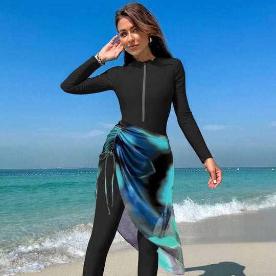Damen Sportlicher Langarm-Schwimmanzug mit Wickeldesign EB