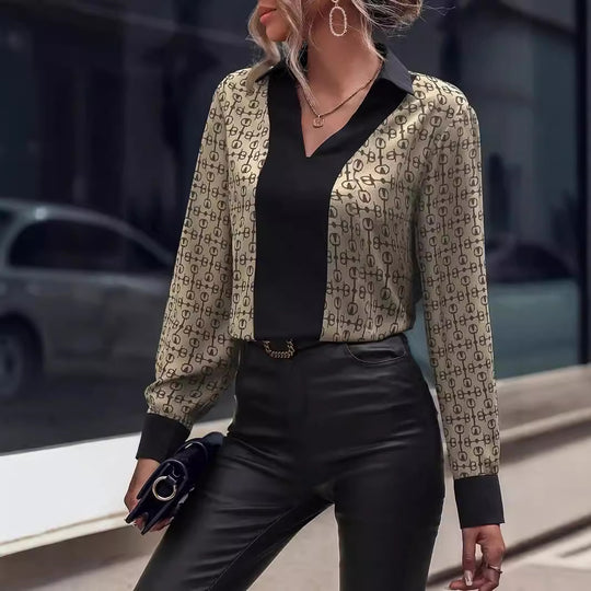 Damen Bluse mit modernem Mustermix und elegantem V-Ausschnitt EB