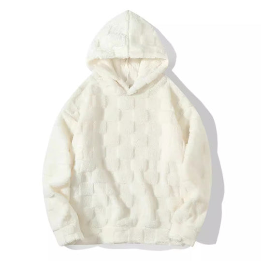 Damen nan Oversize-Plüschhoodie mit Karomuster, Kapuze und weichem Teddyfutter EB