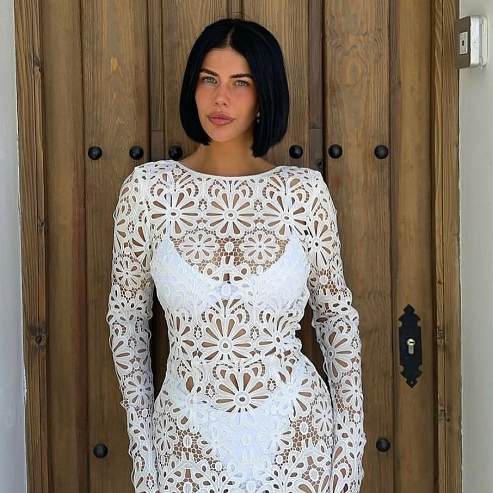 Damen gehäkeltes Blumen-Minikleid EB