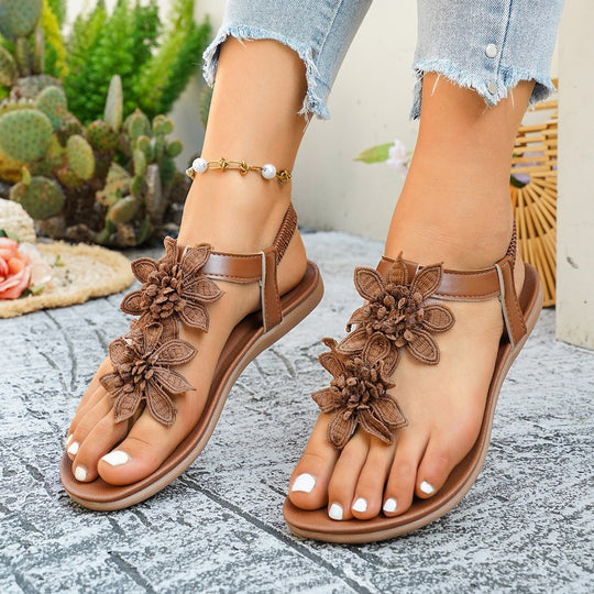 Damen Sandalen mit floralem Dekor und strapazierfähigem Fersenteil EB