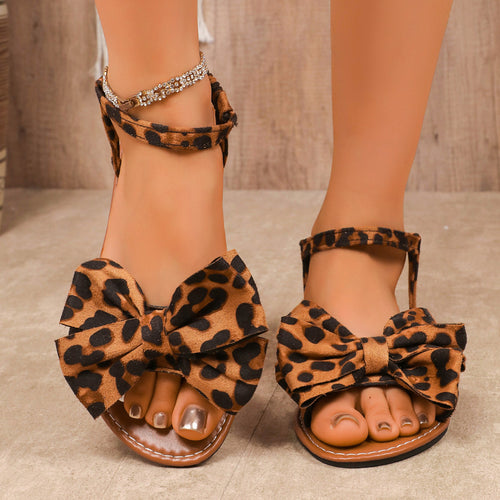 Damen Flache Sandalen mit großem Schleifen-Detail und verstellbaren Riemen EB