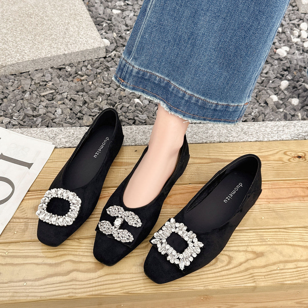 Damen Ballerinas mit luxuriösem Strassbesatz und elegantem Samtoberteil EB