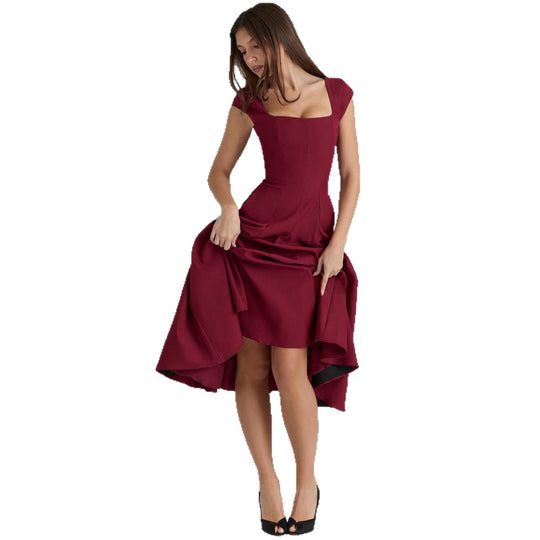Damen Midi-Kleid mit quadratischem Ausschnitt und weit schwingendem Rock EB