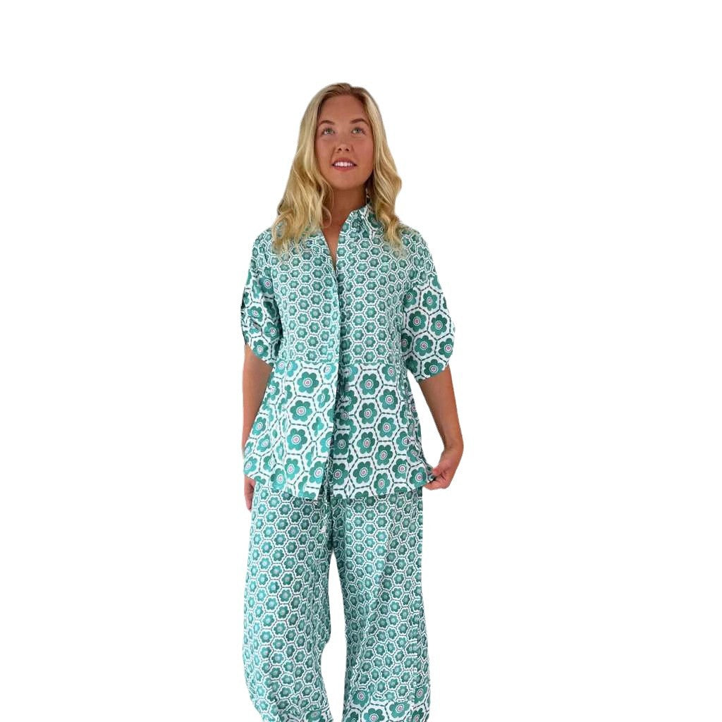Damen Chice Blusen-Hosen-Kombination mit floralem Druck und weitem Schnitt EB