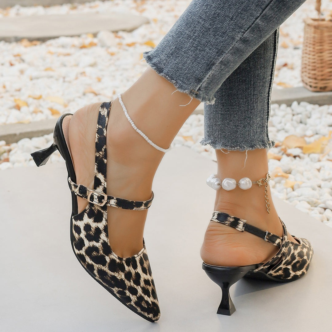 Damen elegante Slingback-Pumps mit Leoprint EB