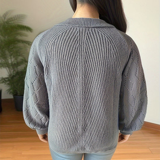 Damen Strickpullover mit V-Ausschnitt und Ballonärmeln EB