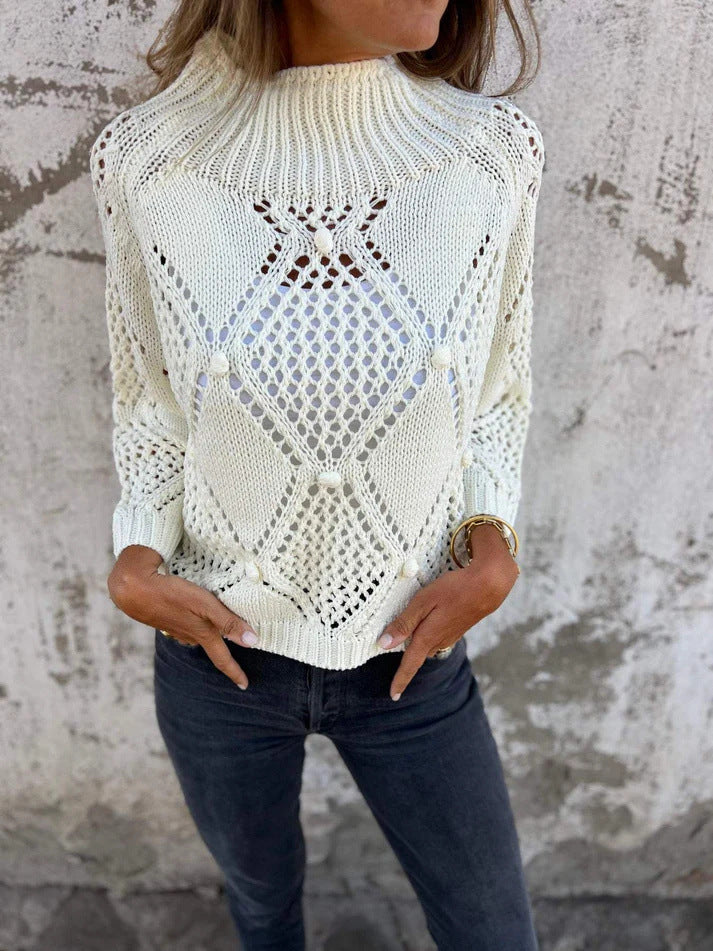 Damen Grobstrick Pullover mit romantischen Netzdetails EB