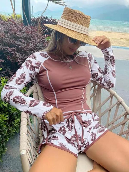 Damen Langarm Surf-Badeanzug mit floralem Muster EB