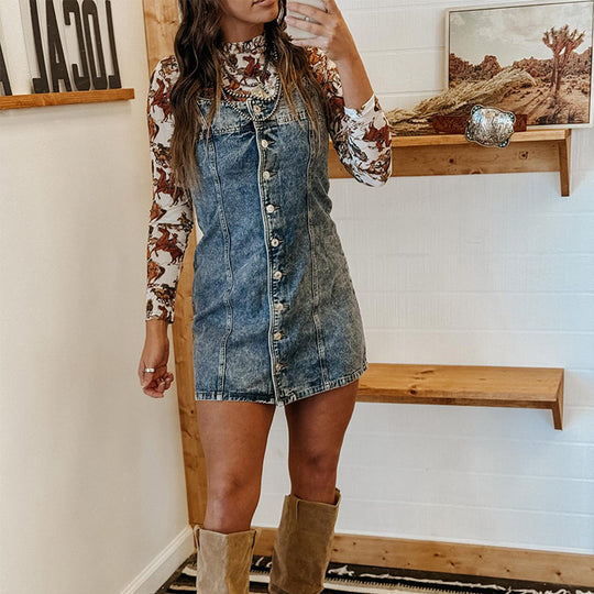 Damen Denim Kleid mit Knopfleiste und klassischem Schnitt EB