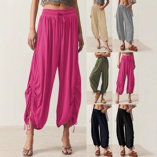 Damen luftige Chino-Hose mit verstellbarem Bund und Kordelzug EB