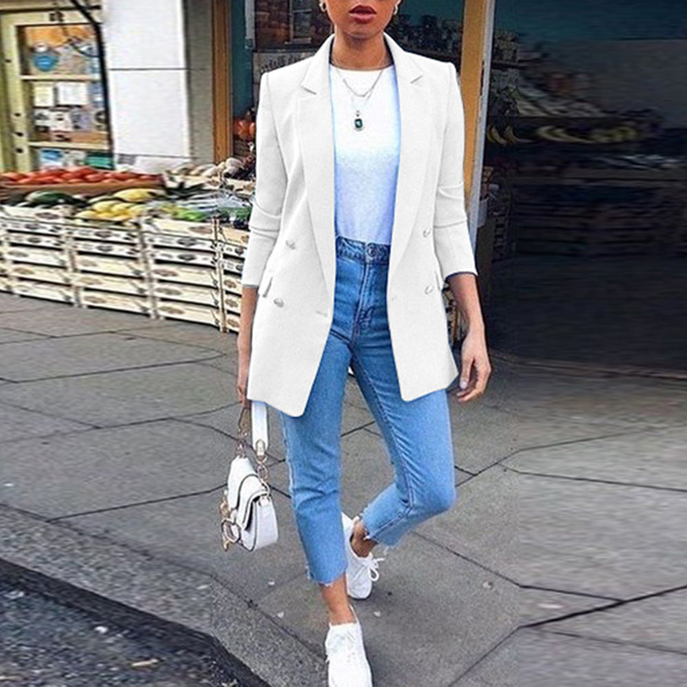 Damen Modischer Longblazer mit doppelter Knopfleiste und seitlichen Taschen EB