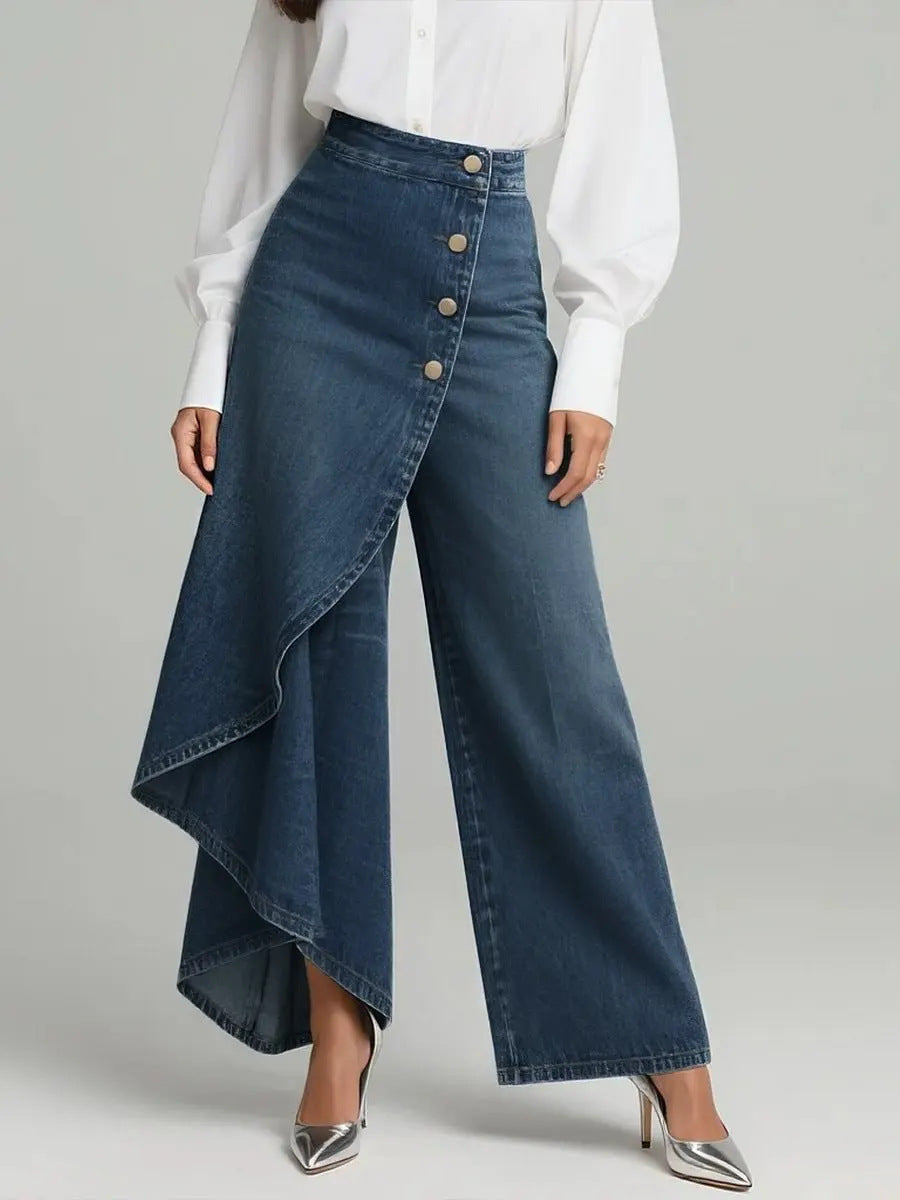Damen Denim-Rock mit asymmetrischem Schnitt und Knopfdetails EB