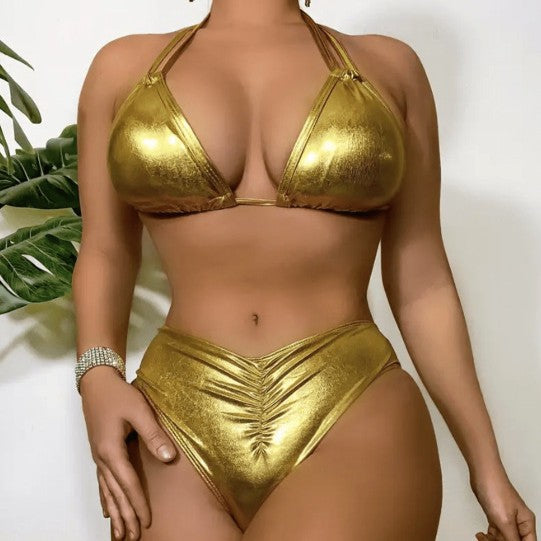 Damen Hochwertiger Triangel-Bikini mit metallischem Finish EB
