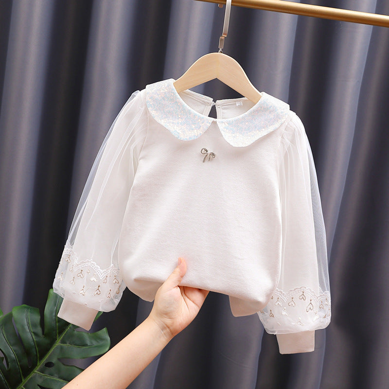 Mädchen Sweatshirt mit eleganten Tüllärmeln und auffälligem Kragen EB